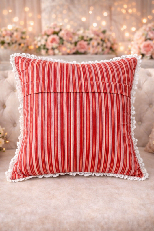 Mini Saheli Ruby Stripe with Pom Cushion Covers