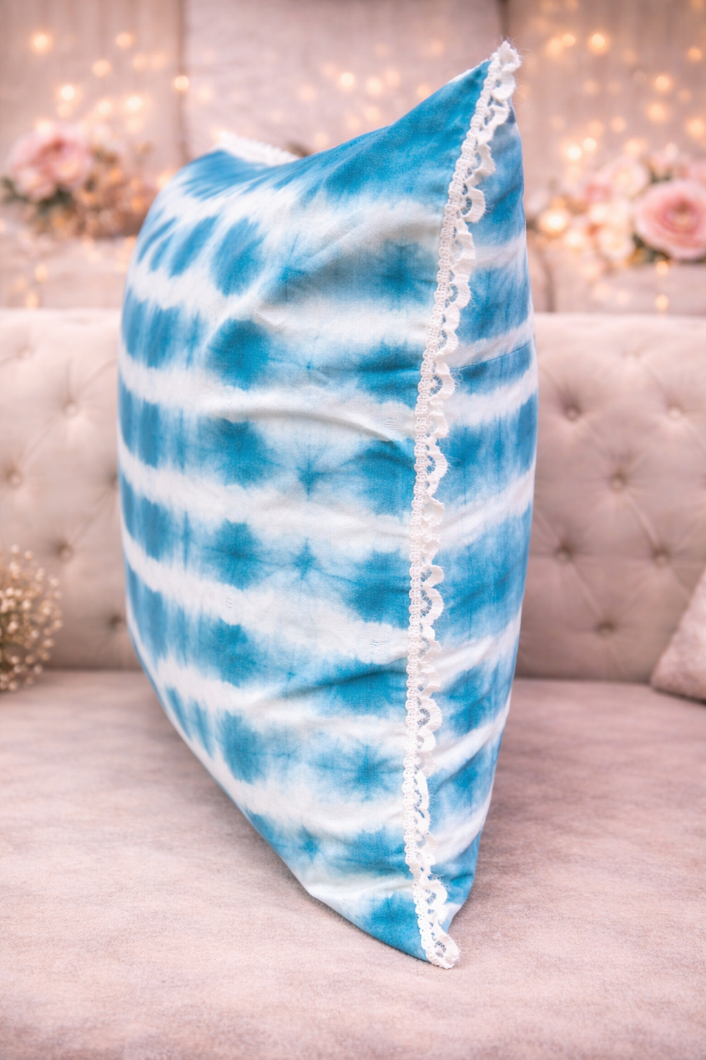 Mini Saheli Blue designed Cushion cover with Pom