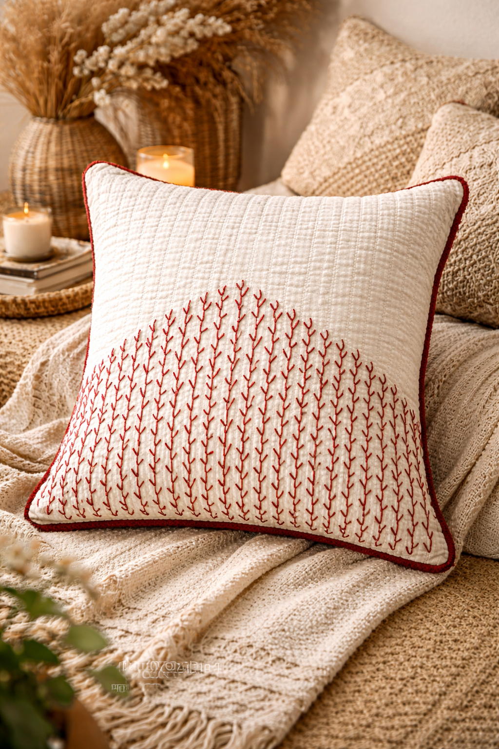 Mini Saheli RED stitch Cushion Cover – Set of 2