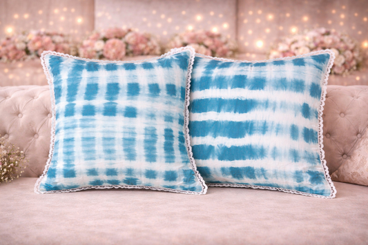 Mini Saheli Blue designed Cushion cover with Pom