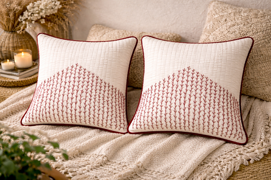 Mini Saheli RED stitch Cushion Cover – Set of 2