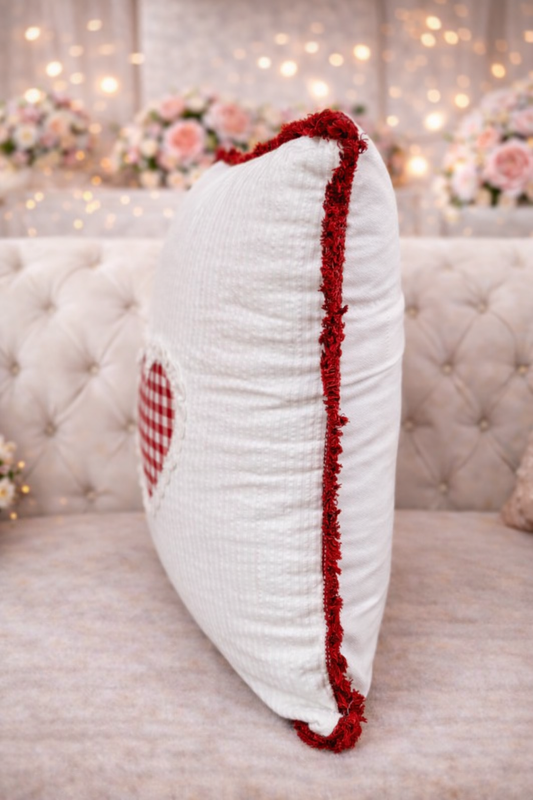 Mini Saheli Heirloom heart shape with red lace Cotton Cushion Cover – Set of 2