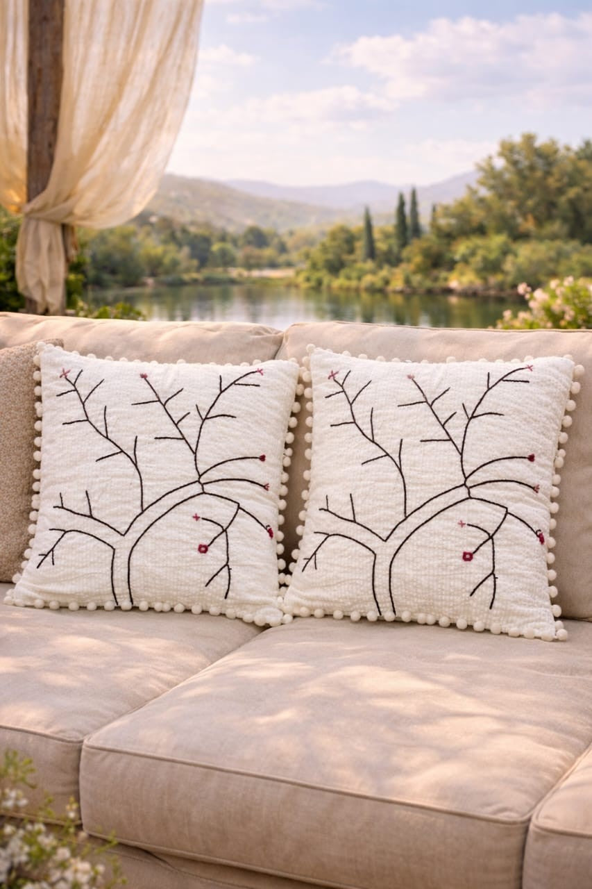 Mini Saheli Tree Embriodered Cushion Cover - Set of 2
