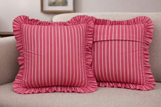 Mini Saheli Ruby Striped with Ruffles Cushion Cover – Set of 2