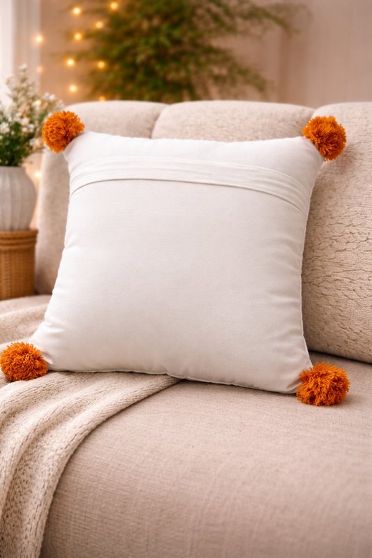 Mini Saheli White Textured Cotton with tassels Cushion Cover – Set of 2