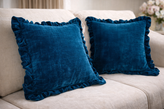 Mini Saheli Velvet Ruffle Luxe Cushion Cover Set of 2
