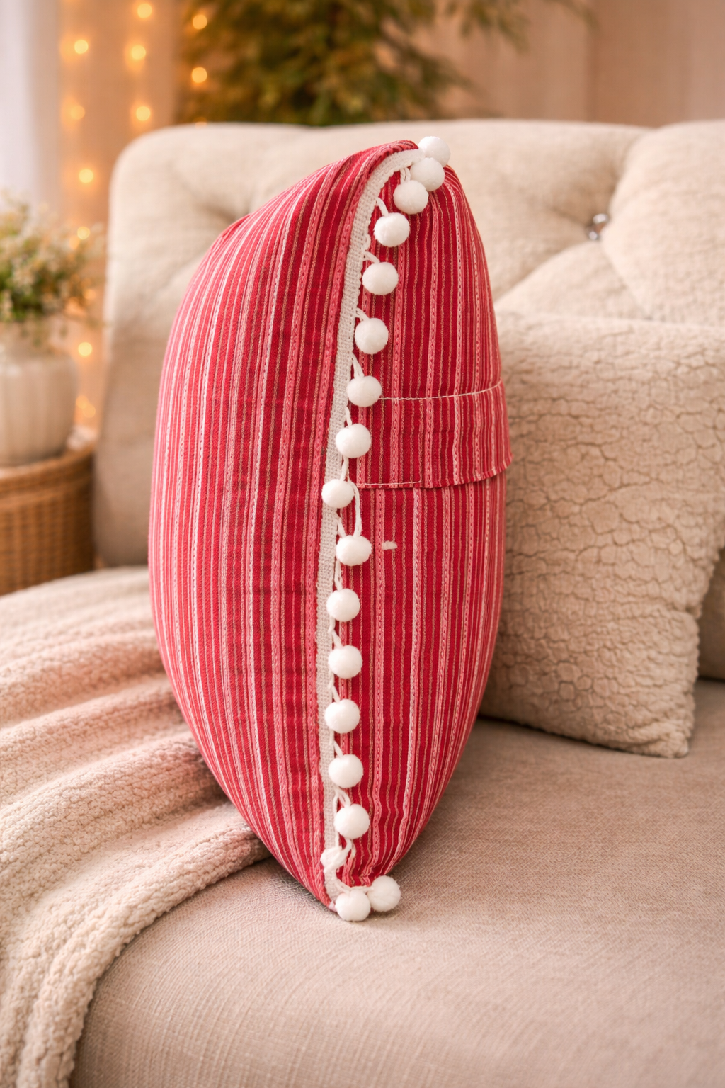 Mini Saheli ruby stripe white lace  Cushion Covers