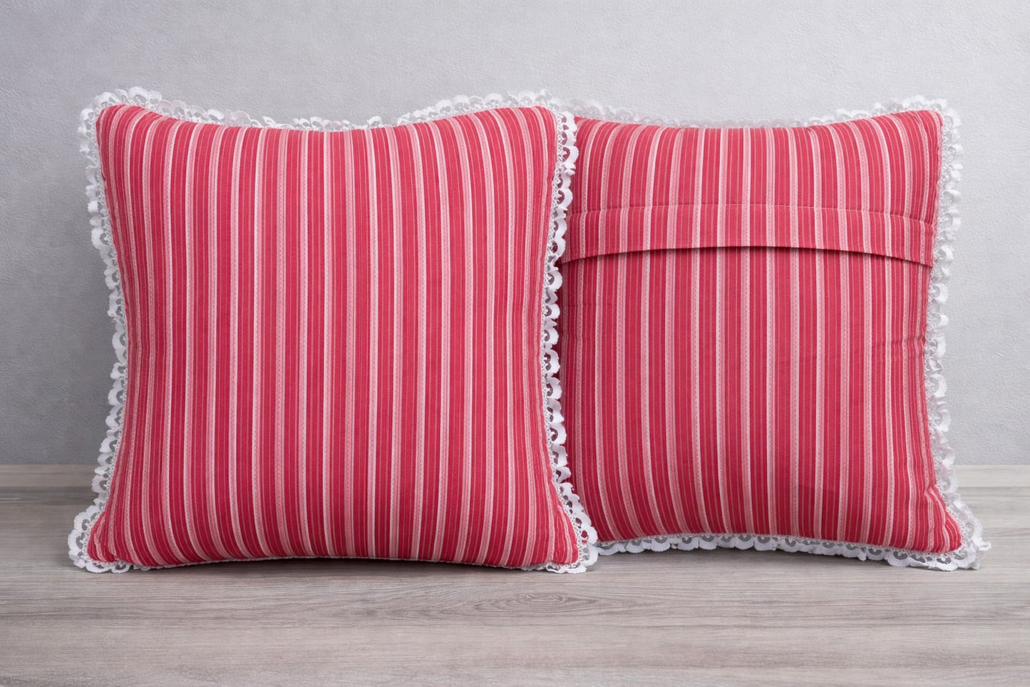Mini Saheli ruby stripe white lace  Cushion Covers