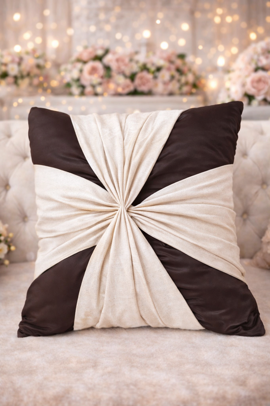 Decorative pillow with a knot design on a blurred background