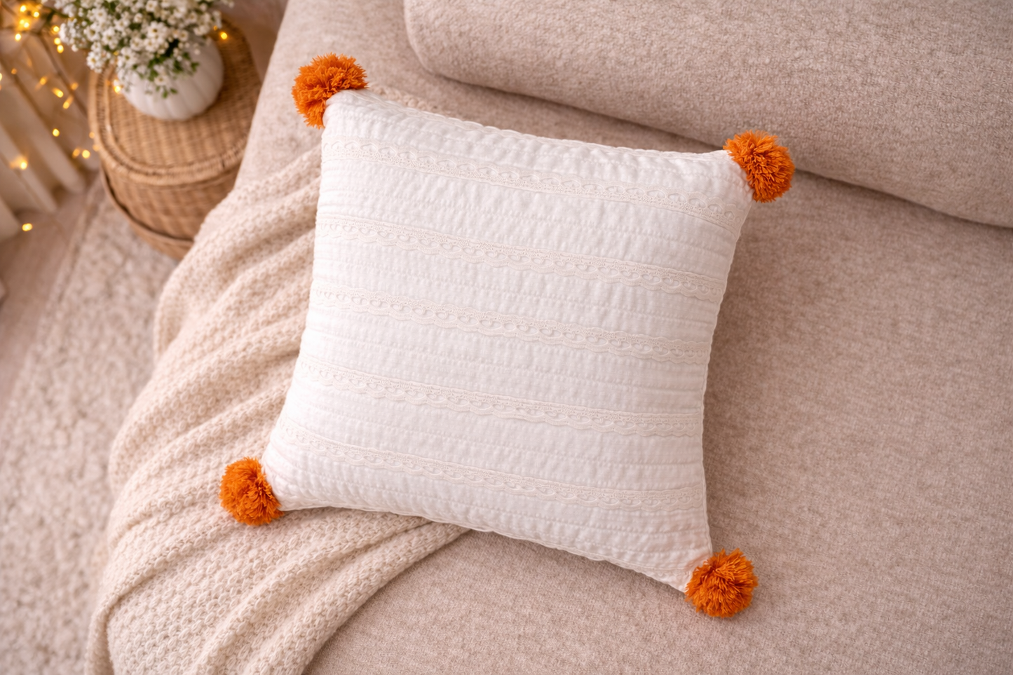 Mini Saheli White Textured Cotton with tassels Cushion Cover – Set of 2