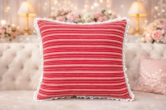 Mini Saheli Ruby Stripe with Pom Cushion Covers