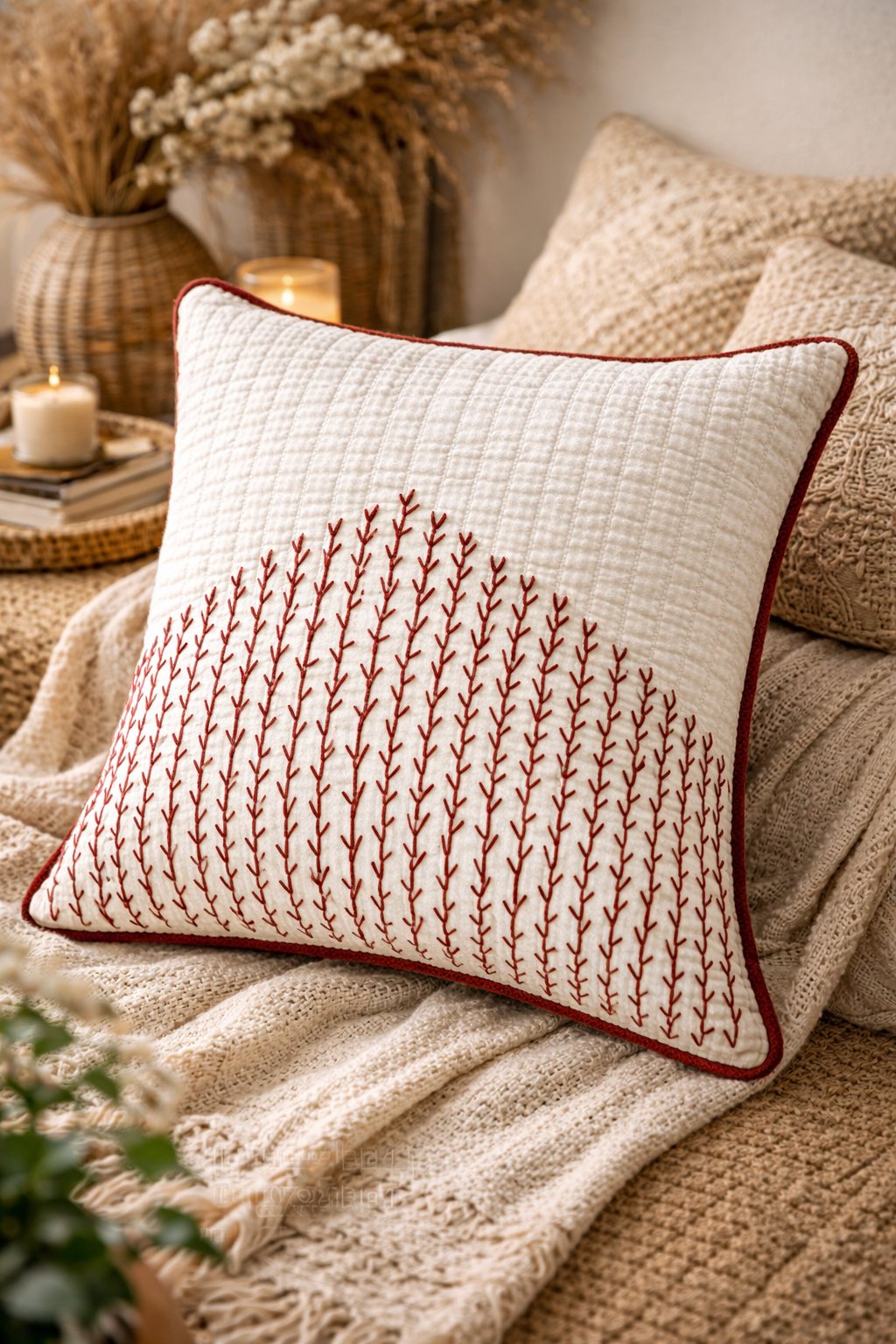 Mini Saheli RED stitch Cushion Cover – Set of 2