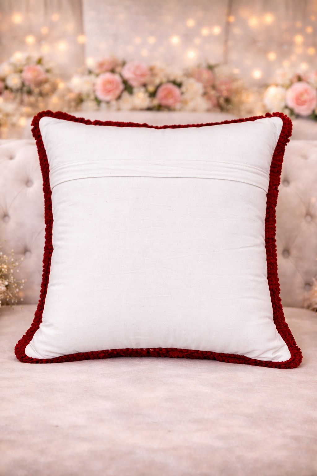 Mini Saheli Heirloom heart  shape with red lace  Cotton Cushion Cover – Set of 2