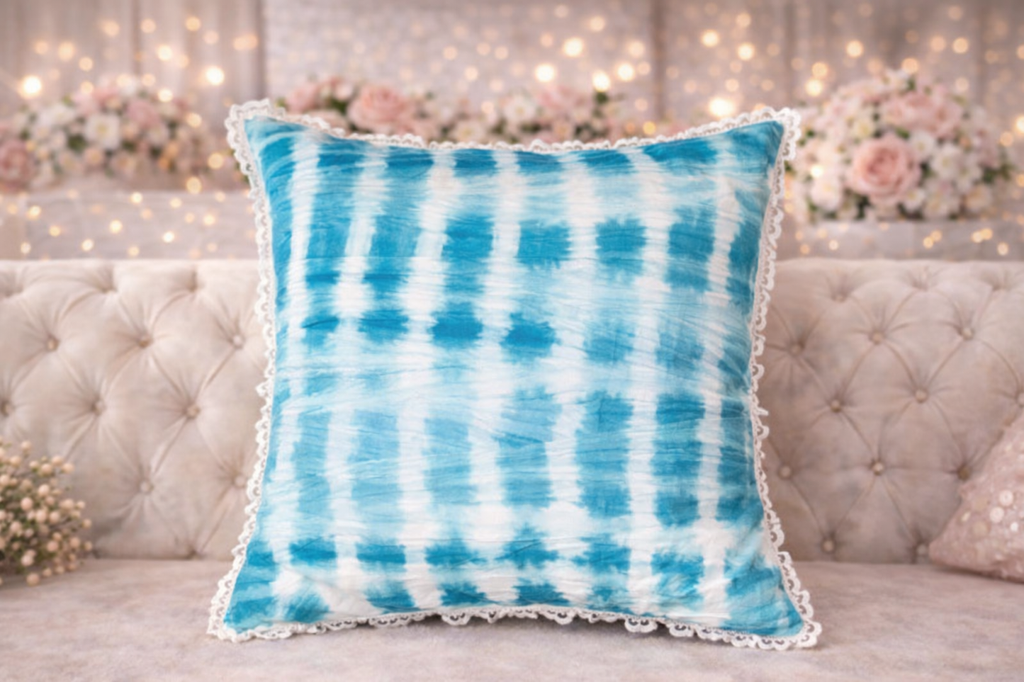Mini Saheli Blue designed Cushion cover with Pom