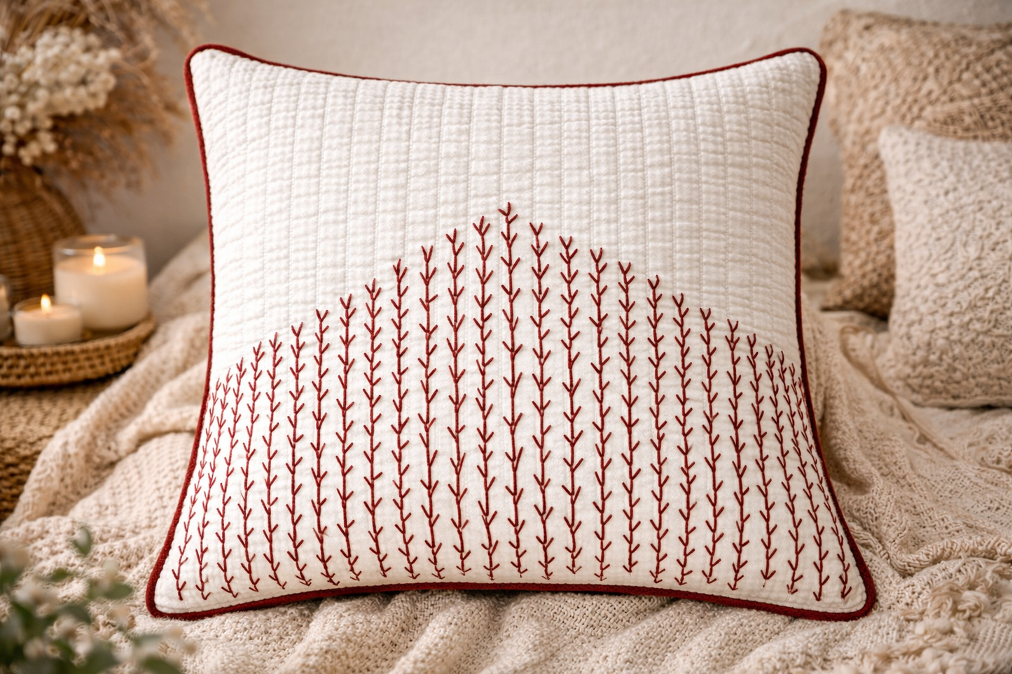 Mini Saheli RED stitch Cushion Cover – Set of 2